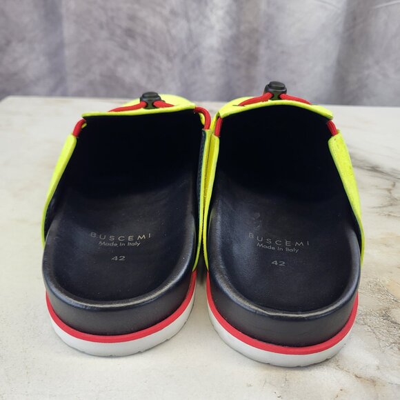 BUSCEMI Neon Suede Clogs Slides Slippers Men's Size 43 Red/Neon/Black - Picture 8 of 13